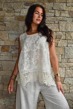 Veronica Embroidered Tank Vintage Cream